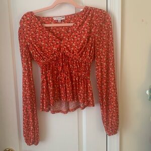 Floral Smocked Peplum Blouse - Red